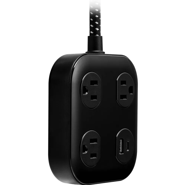 3 Outlet Surge Protector Power Strip With USB‑A USB‑C And 4Ft Braided Cord