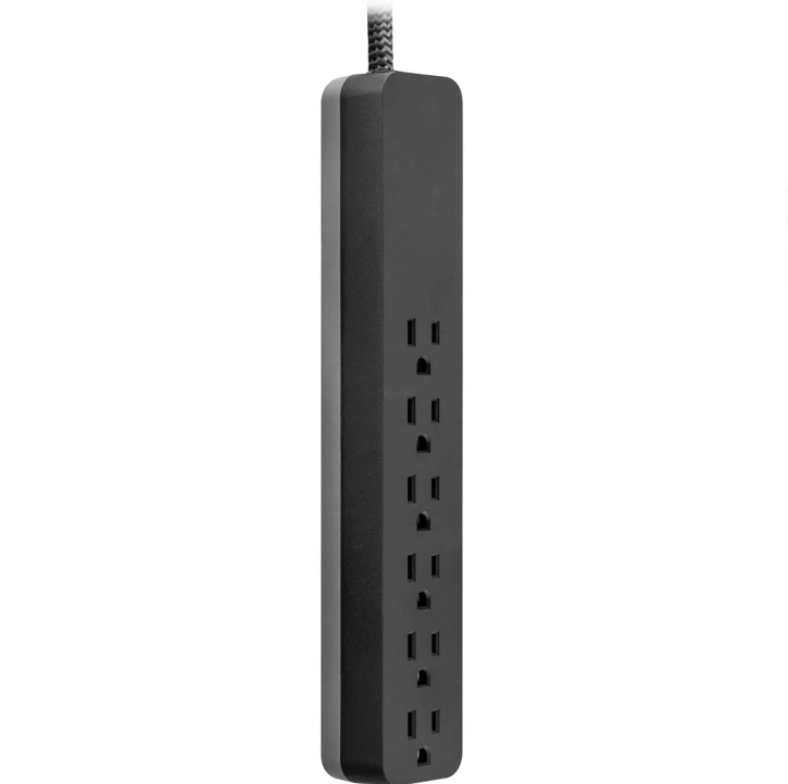 6 Outlet Surge Protector Power Strip With 10Ft Braided Extension Cord